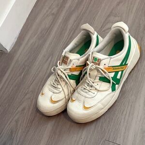 Onitsuka Tiger by Asics Cream and Green Sneakers with Orange Accents